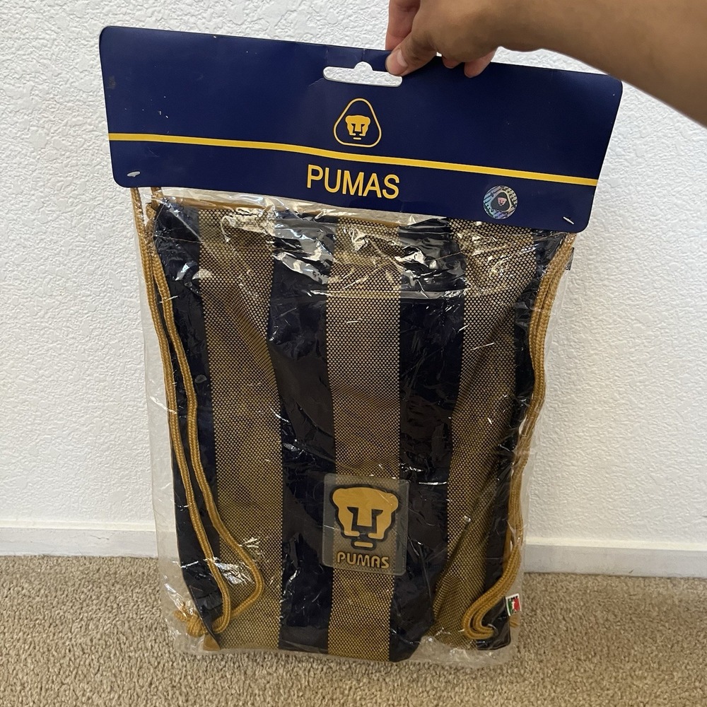 VTG FMF Pumas UNAM Official Mexico Drawstring Gym Soccer Cinch Bag Gold 2000s